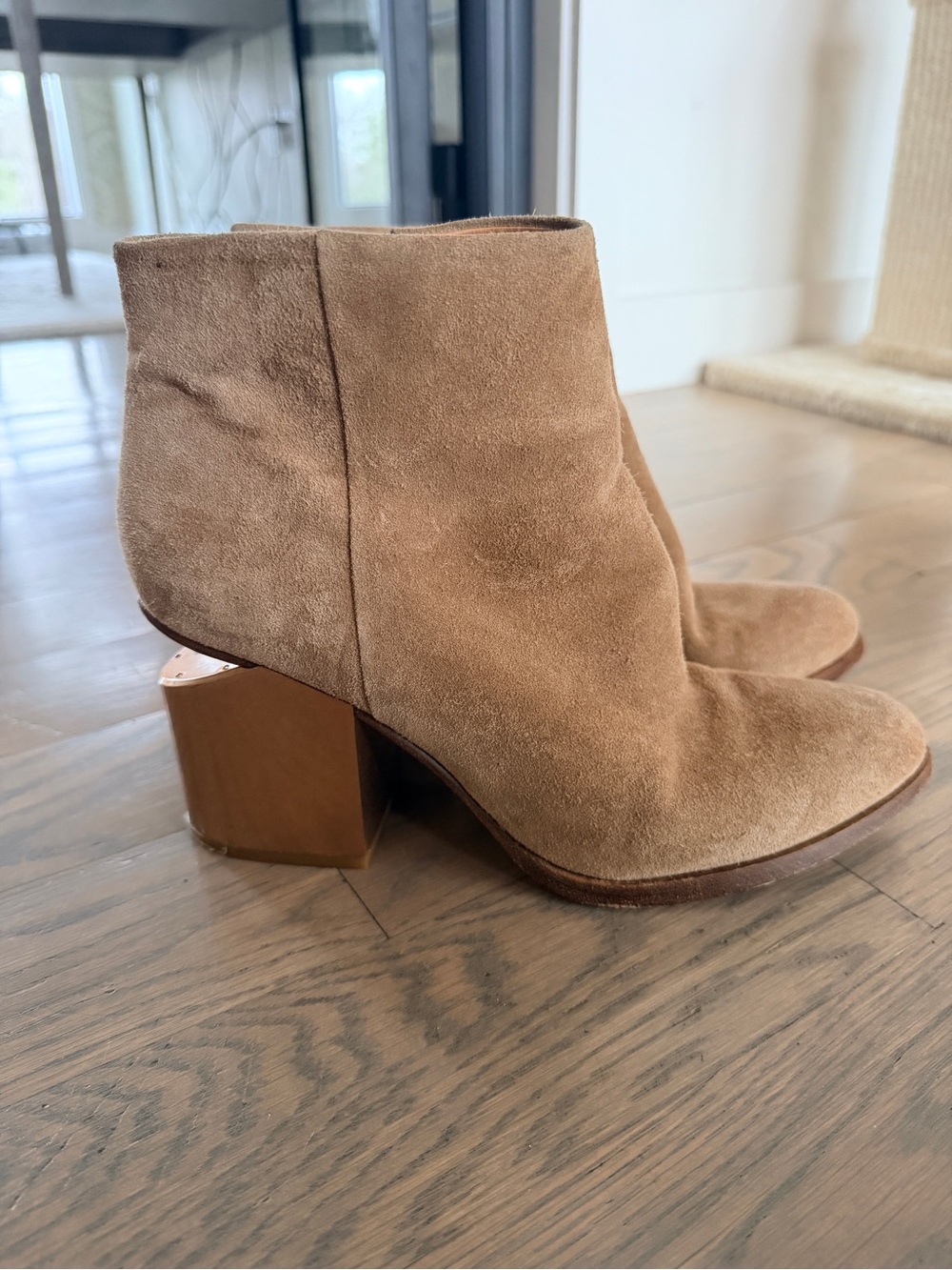 Alexander Wang Tan Suede Gabi Cutout Heel Ankle Booties | Size 39.5/9.5